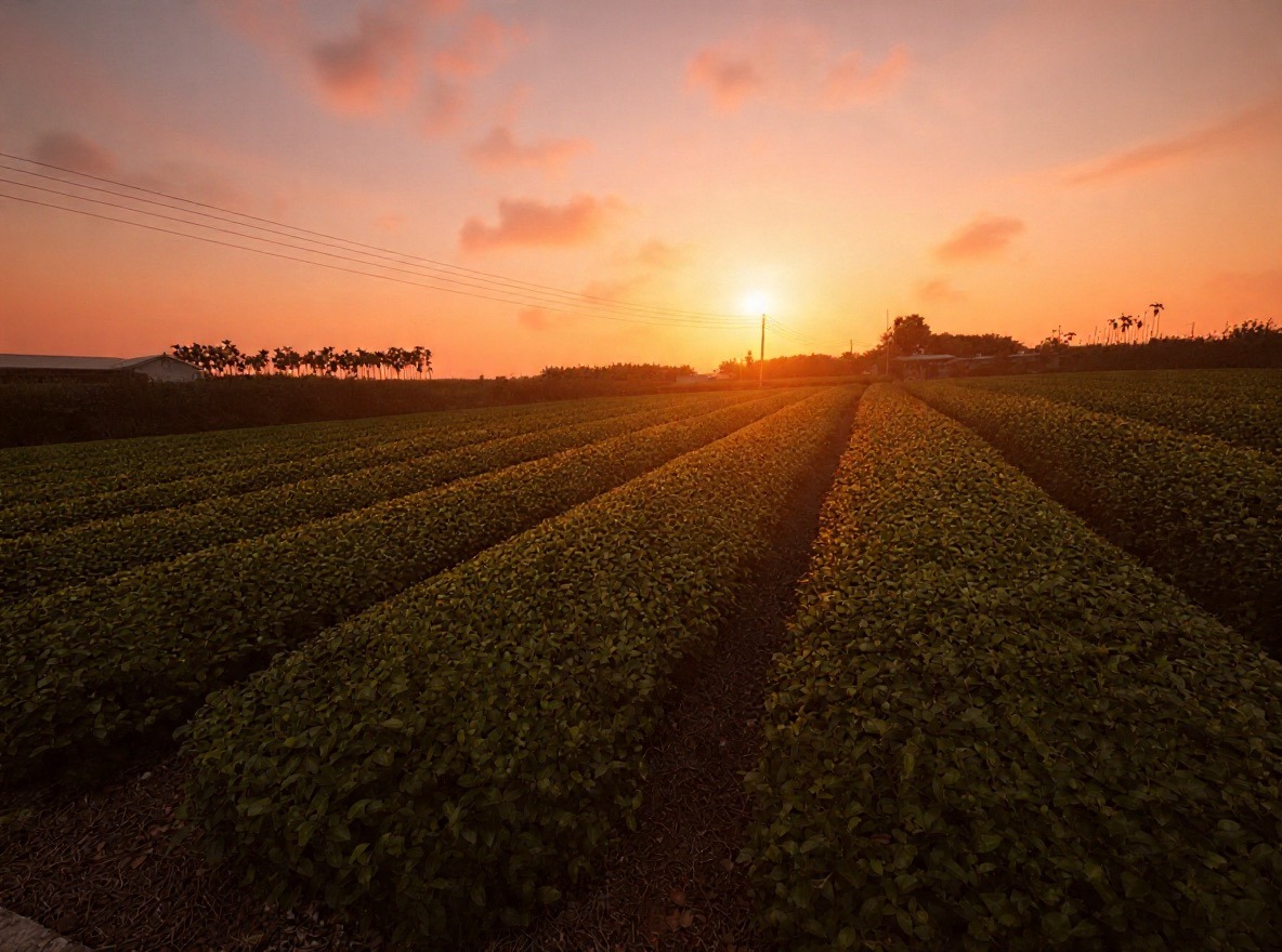 Taiwan tea farm at sunset